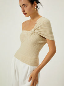 One-Shoulder Knotted Knit Top