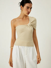 One-Shoulder Knotted Knit Top
