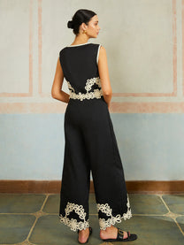 Embroidery Sleeveless Pants Set