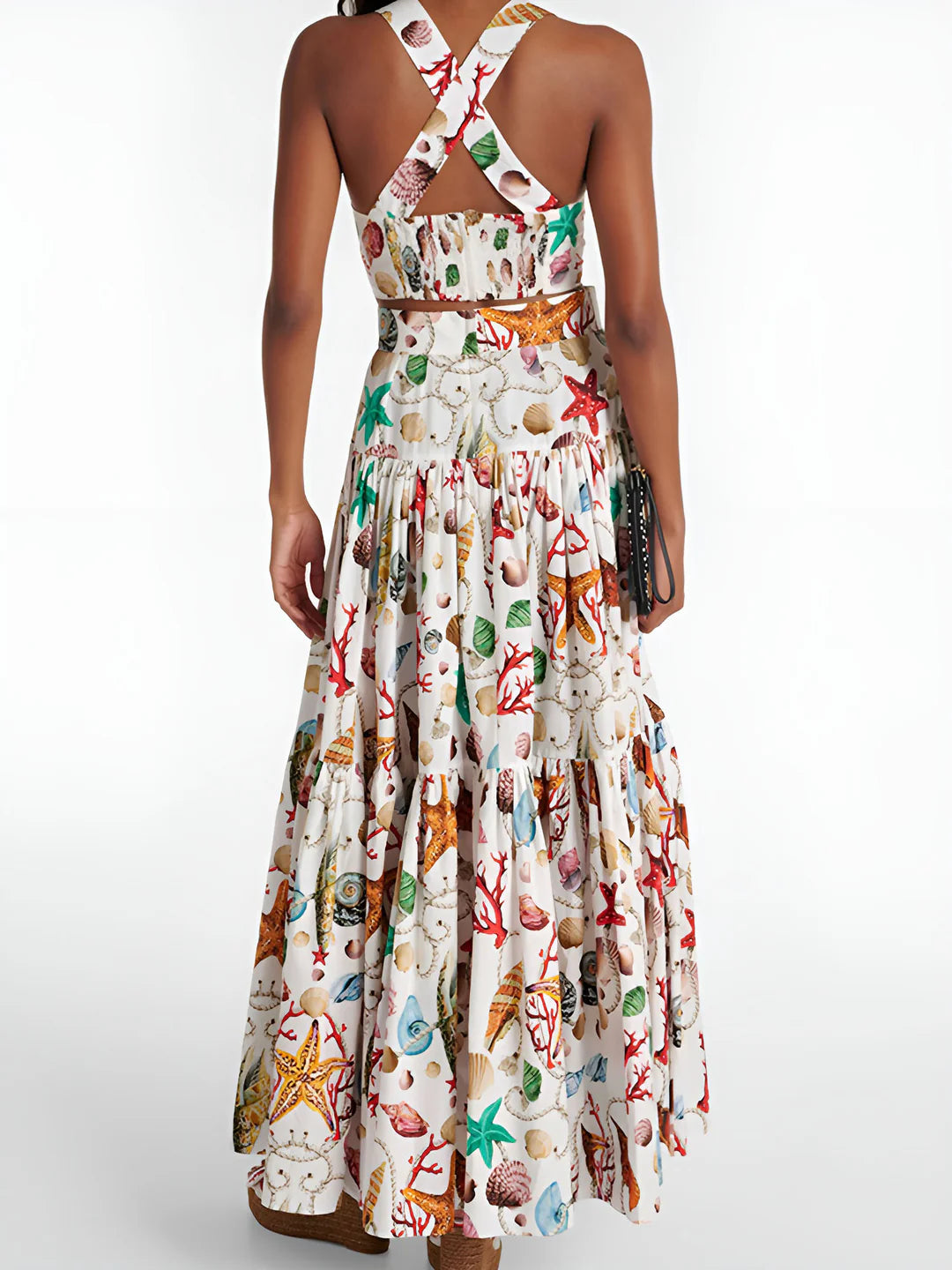 Beach Two-Piece Set – Shirred Crop Top and Pleated Maxi Skirt