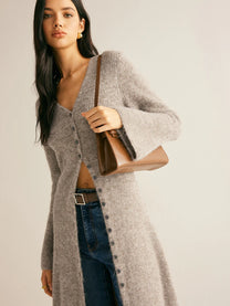 V-neck Knit Button Midi Dress