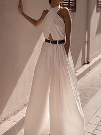 Backless Jumpsuit with Criss Cross Straps