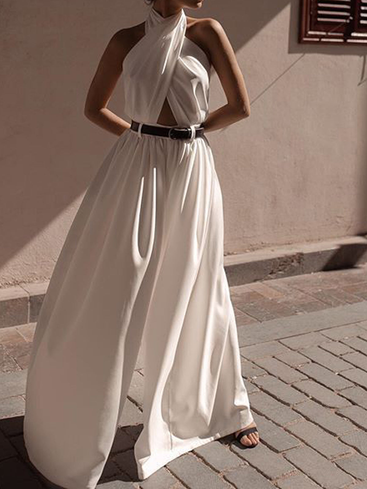 Backless Jumpsuit with Criss Cross Straps