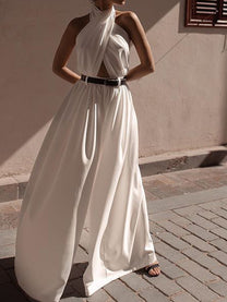 Backless Jumpsuit with Criss Cross Straps