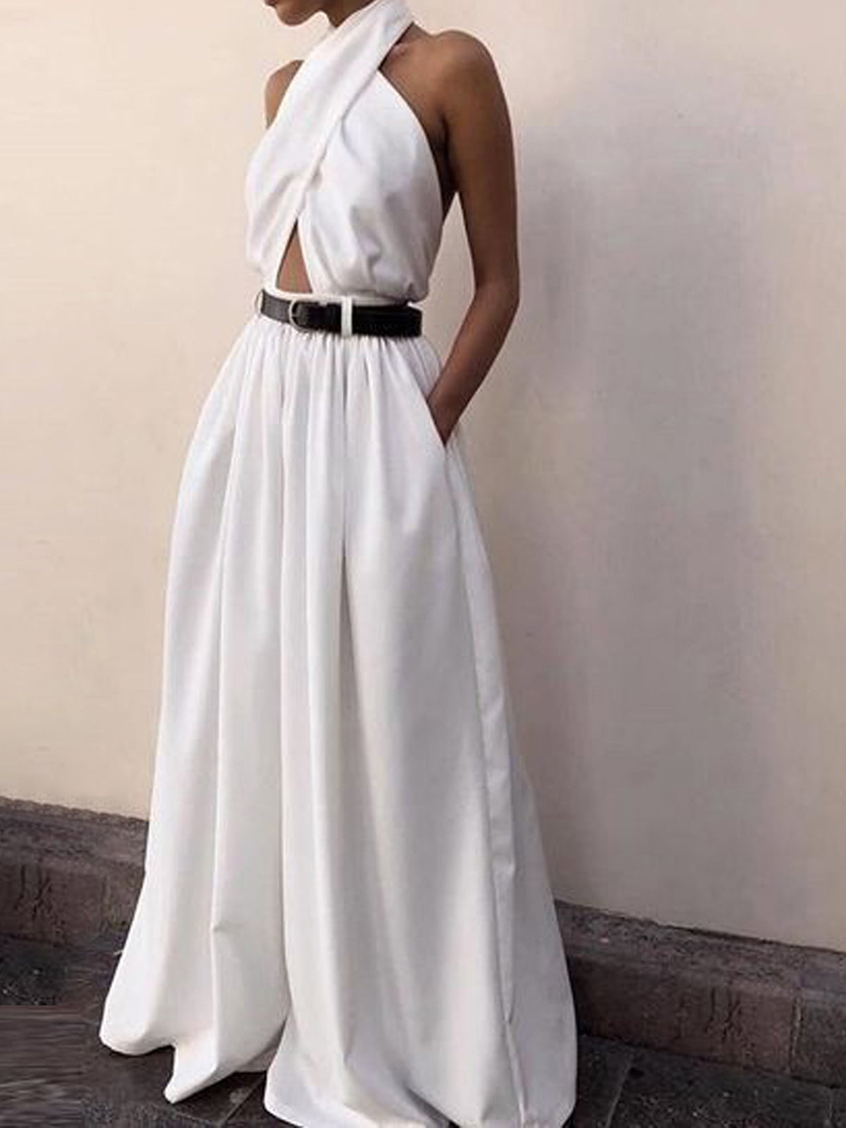 Backless Jumpsuit with Criss Cross Straps