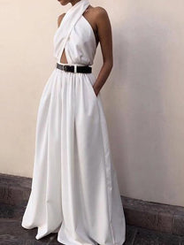 Backless Jumpsuit with Criss Cross Straps