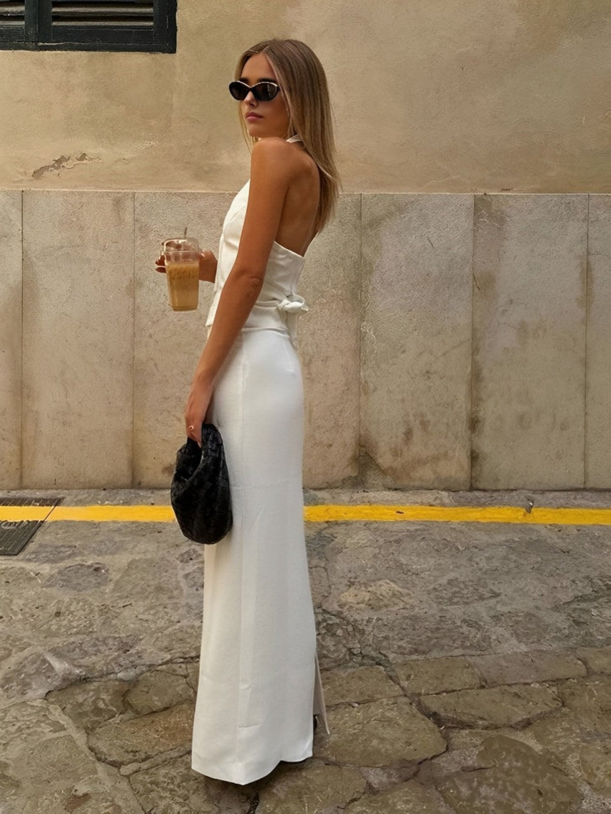 Backless V-Neck Halter &amp; Maxi Skirt Set
