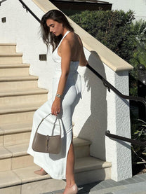 Backless V-Neck Halter &amp; Maxi Skirt Set
