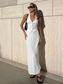 Backless V-Neck Halter &amp; Maxi Skirt Set