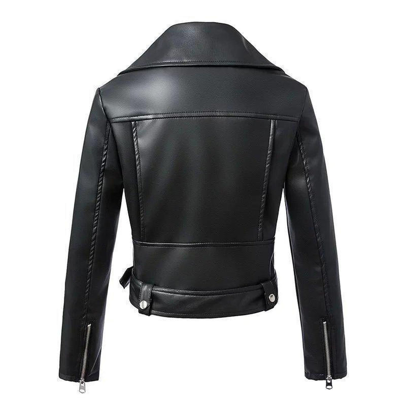 Belted Black Faux Leather Biker Jacket