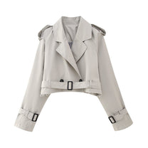 Belted Cropped Trench Coat With Double-Breasted Design