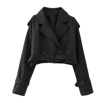 Belted Cropped Trench Coat With Double-Breasted Design