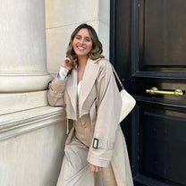 Belted Cropped Trench Coat With Double-Breasted Design