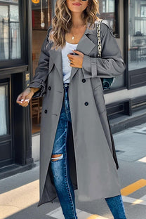 Belted Double-Breasted Trench Coat For Women