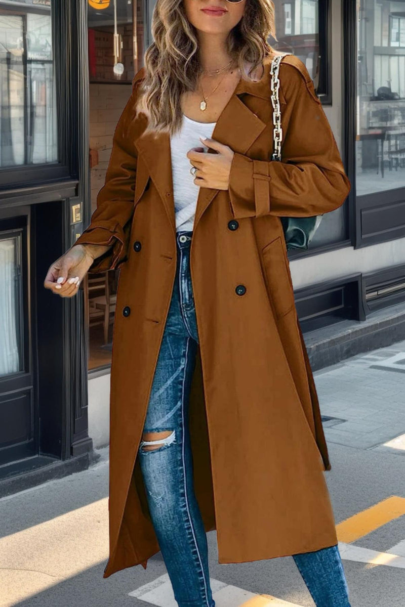 Belted Double-Breasted Trench Coat For Women