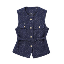 Belted Golden Button Tweed Gilet
