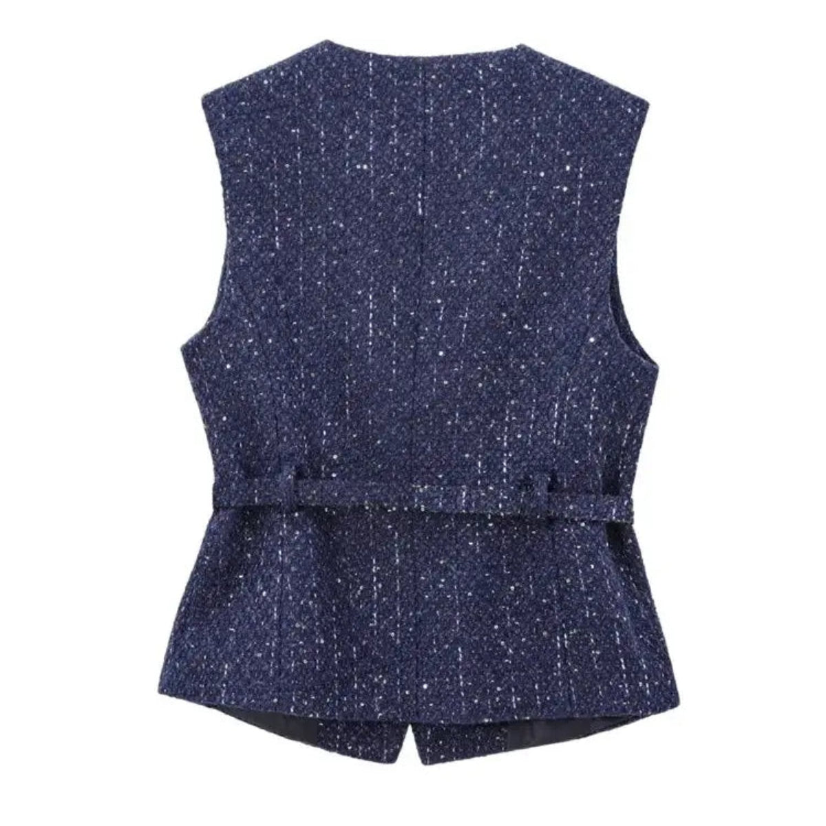 Belted Golden Button Tweed Gilet