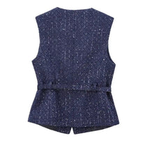 Belted Golden Button Tweed Gilet