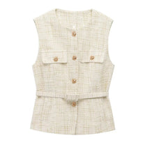 Belted Golden Button Tweed Gilet