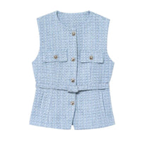 Belted Golden Button Tweed Gilet