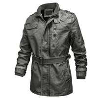 Belted PU Leather Trench Coat With Washed Finish