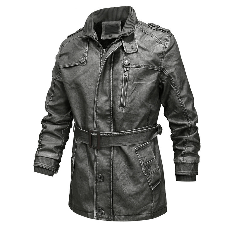 Belted PU Leather Trench Coat With Washed Finish