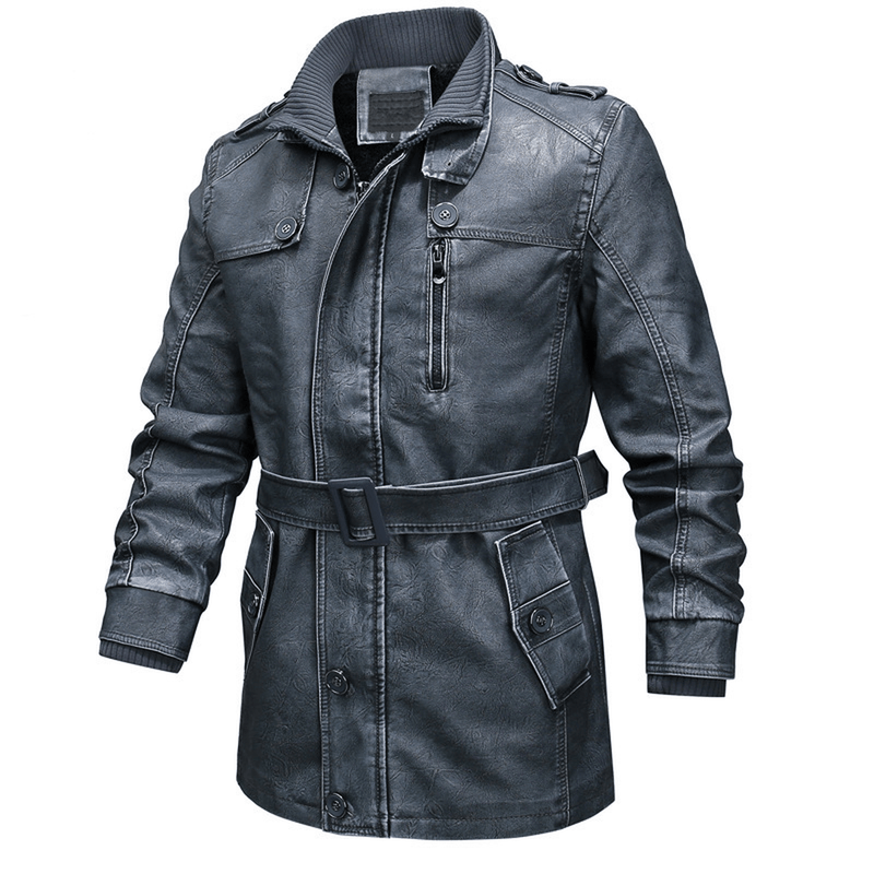 Belted PU Leather Trench Coat With Washed Finish