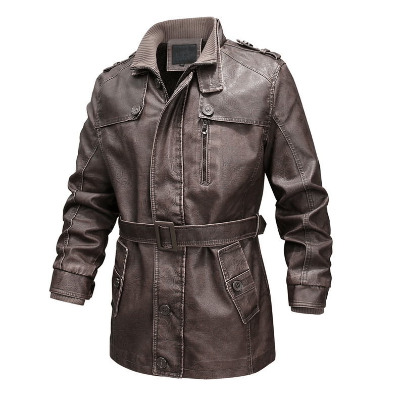 Belted PU Leather Trench Coat With Washed Finish