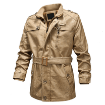 Belted PU Leather Trench Coat With Washed Finish