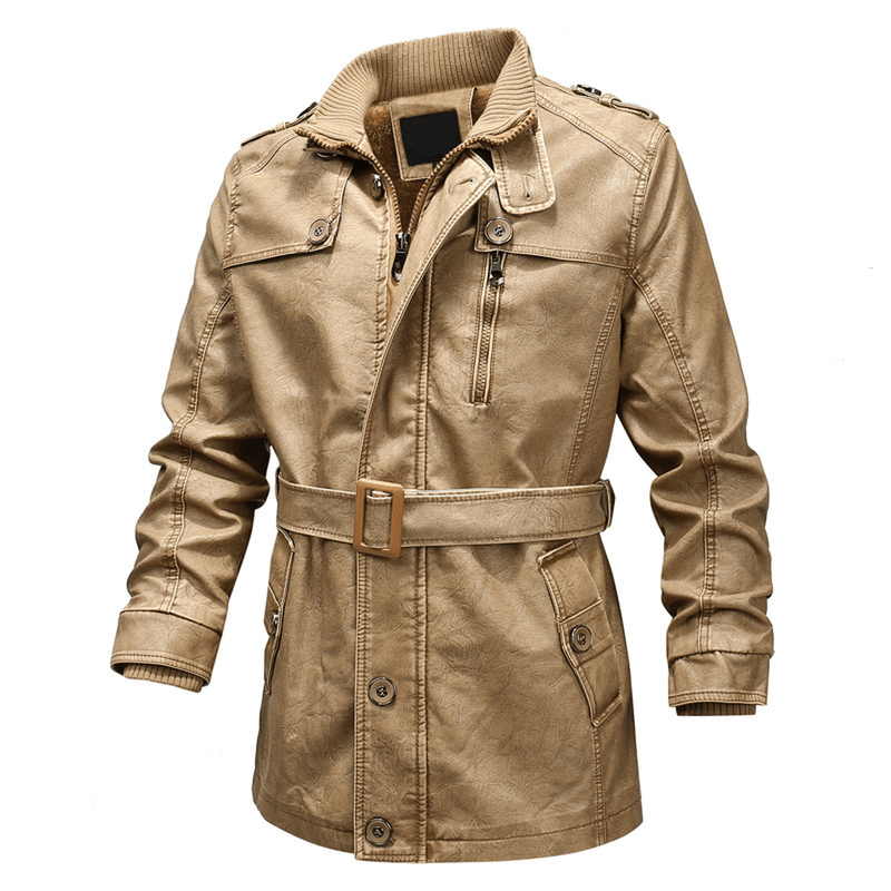 Belted PU Leather Trench Coat With Washed Finish