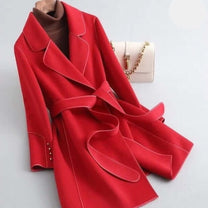 Belted Tailored Wool Coat For Women