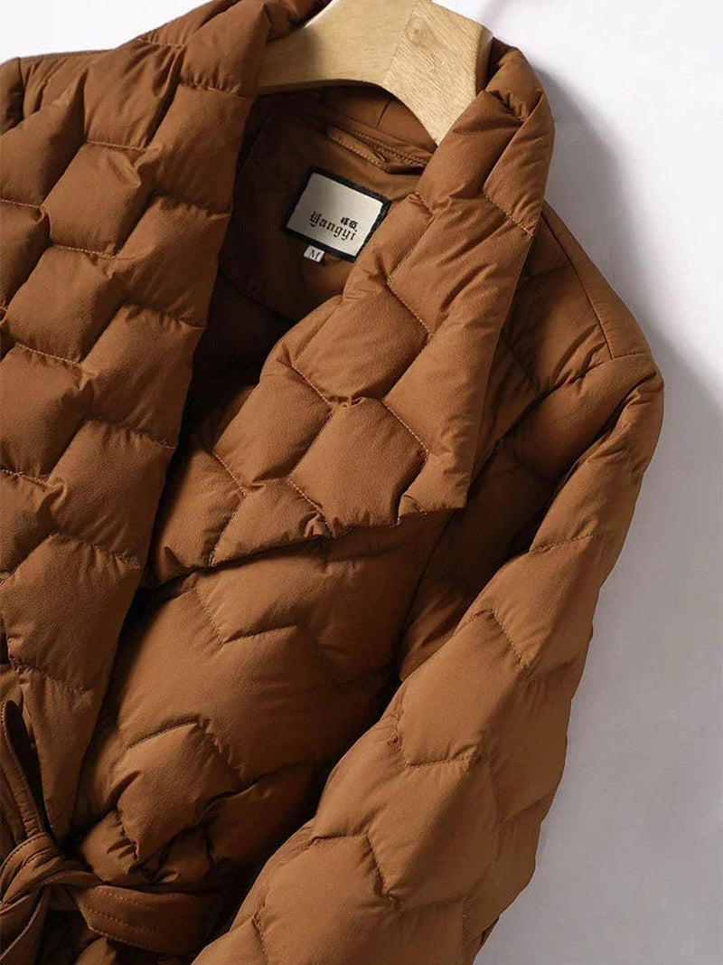 Belted Women&#39;s Down Jacket For Casual Winter Wear