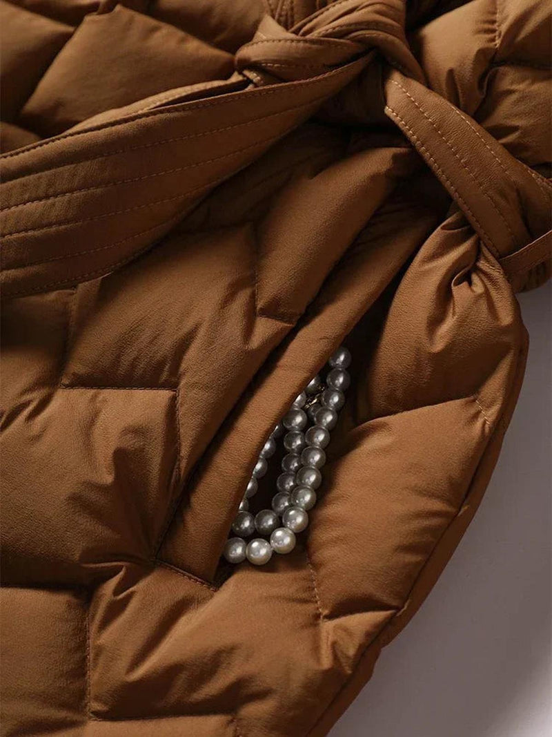 Belted Women&#39;s Down Jacket For Casual Winter Wear