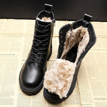 Black Leather Winter Boots With Plush Lining