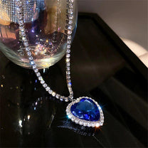 Blue Heart Crystal Necklace With Zirconia And S925 Silver