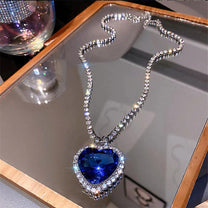 Blue Heart Crystal Necklace With Zirconia And S925 Silver