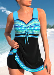 Blue Slim Fit Patchwork Tankini Swimwear