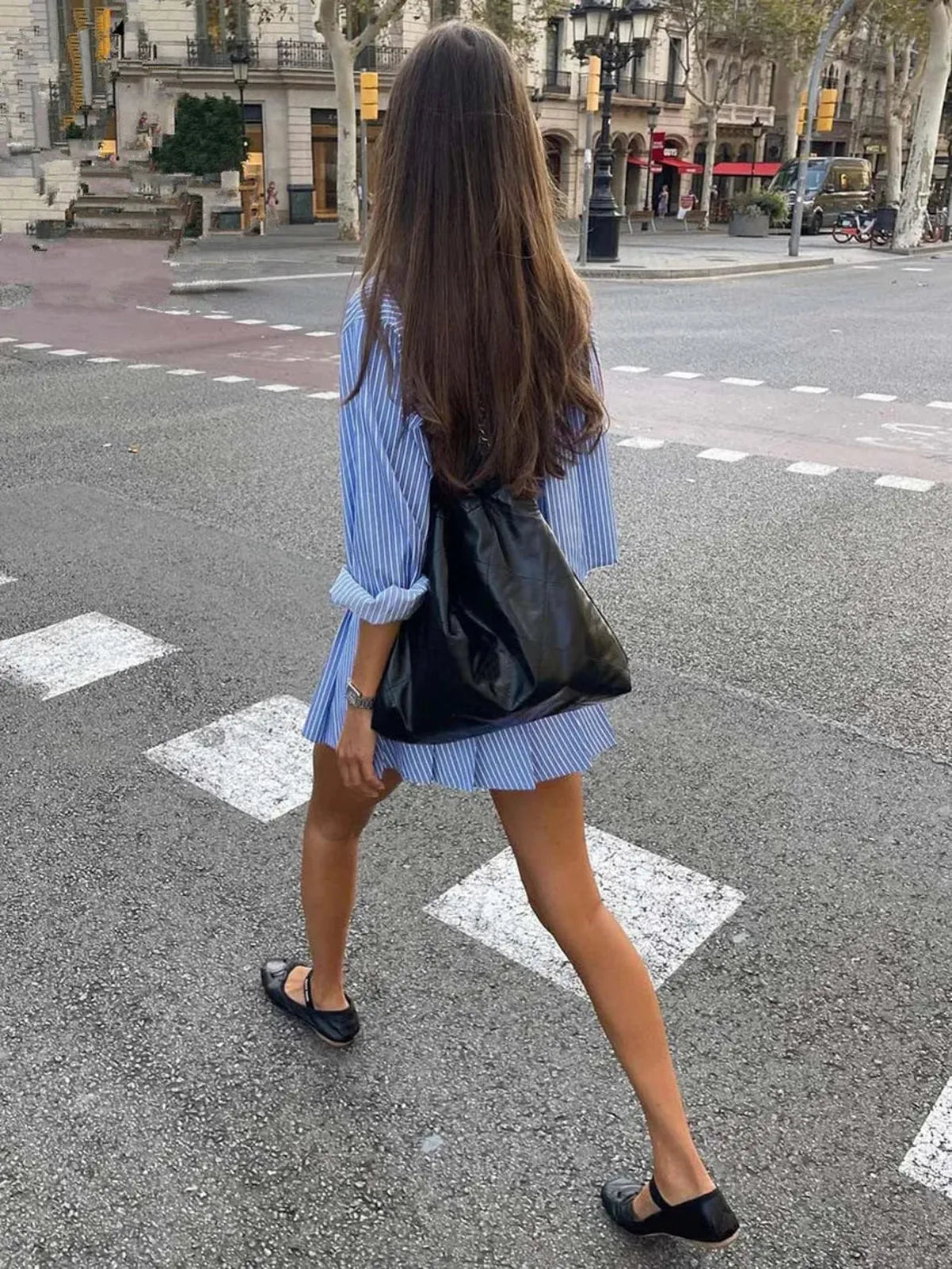 Blue Striped Crop Top &amp; Pleated Skirt Set