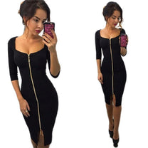 Bodycon Dress With Full-Length Zip And Square Neckline