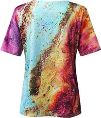 Boho Style Women&#39;s V-Neck T-Shirt with Marble Patterns