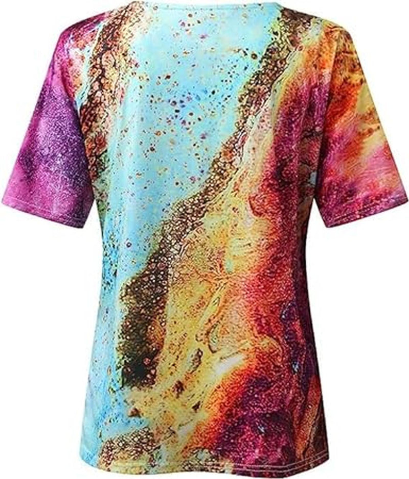Boho Style Women&#39;s V-Neck T-Shirt with Marble Patterns