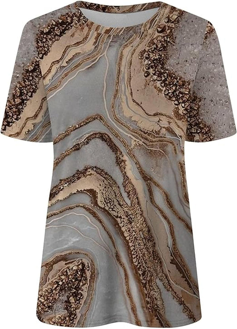 Boho Style Women&#39;s V-Neck T-Shirt with Marble Patterns