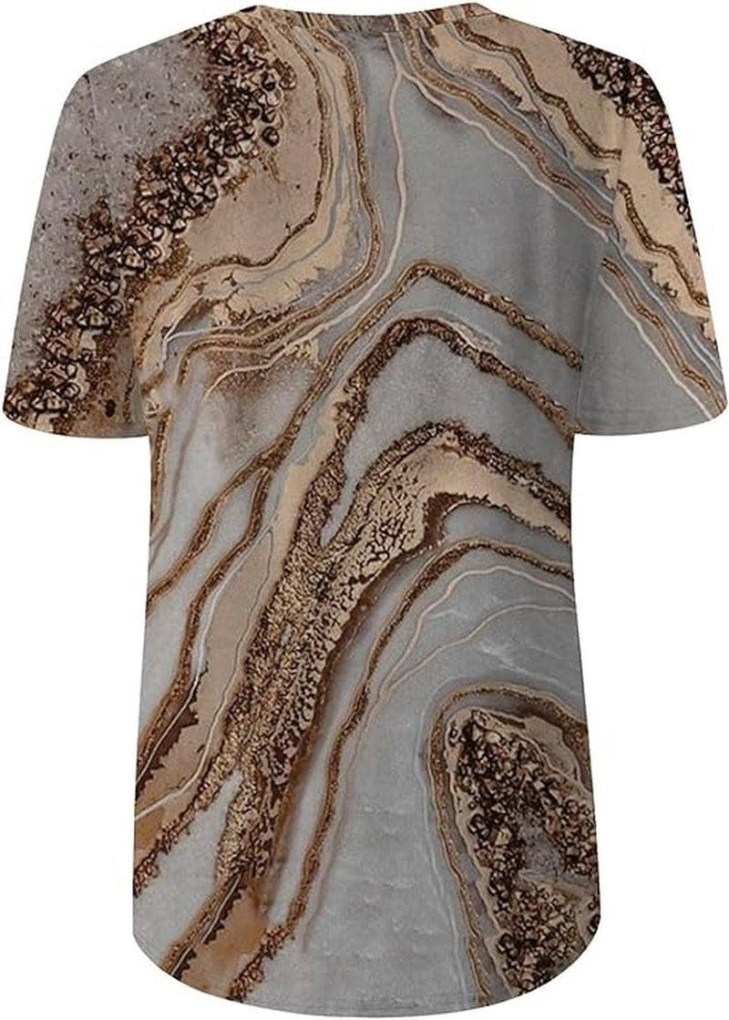 Boho Style Women&#39;s V-Neck T-Shirt with Marble Patterns
