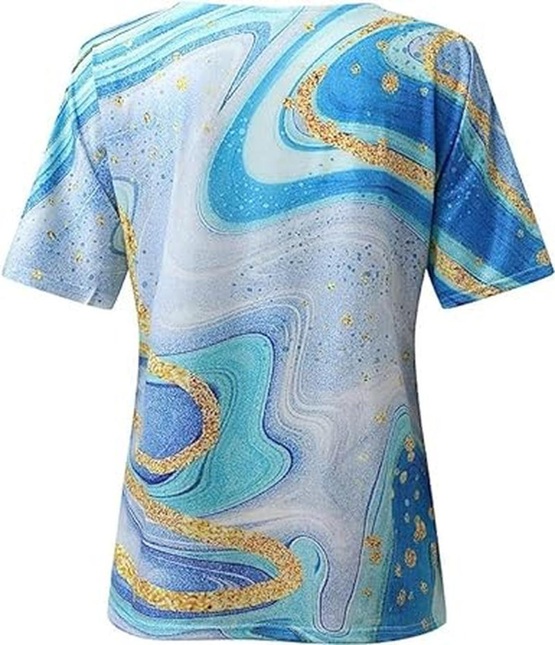 Boho Style Women&#39;s V-Neck T-Shirt with Marble Patterns