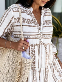 Boho Summer MIdi Dress With Flared Sleeves