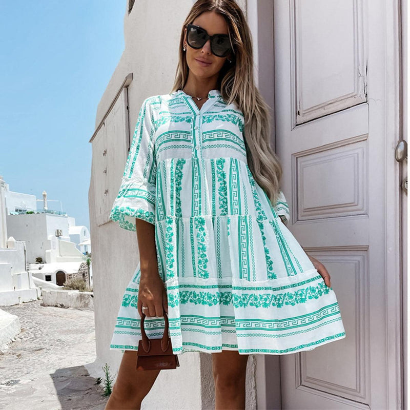 Boho Summer MIdi Dress With Flared Sleeves