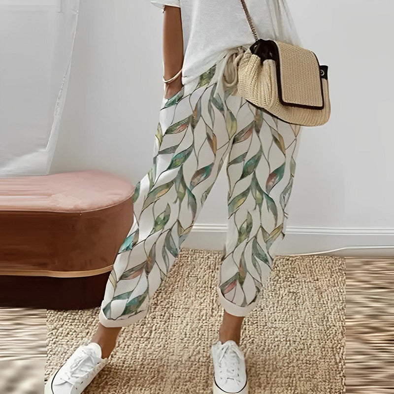 Boho Trousers With Leaf Pattern For Women