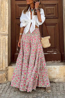 Bold Pattern Elastic Waist Flowy Maxi Skirt