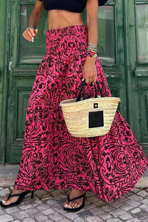 Bold Pattern Elastic Waist Flowy Maxi Skirt