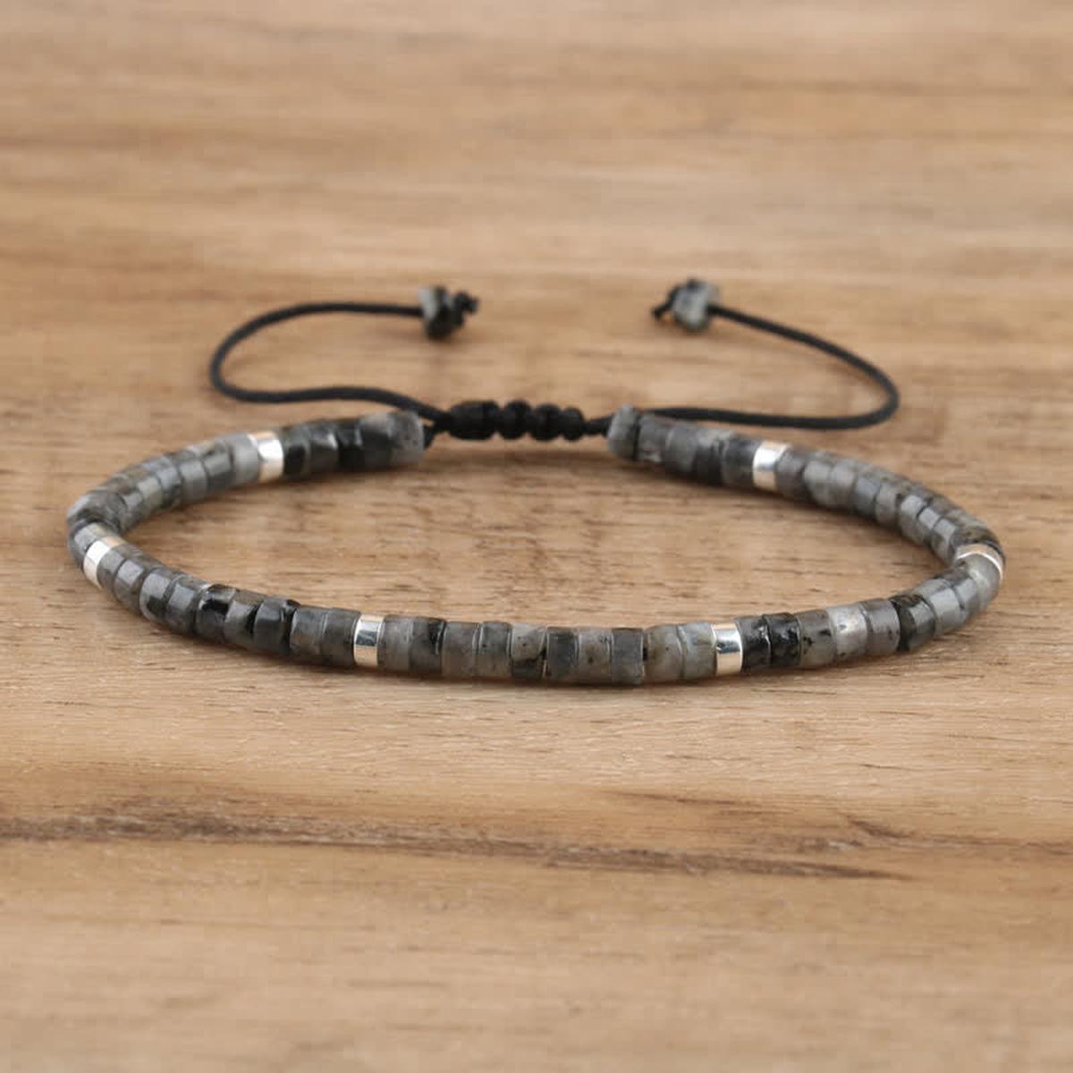 Braided Bracelet With 2.4mm Natural Stone Beads